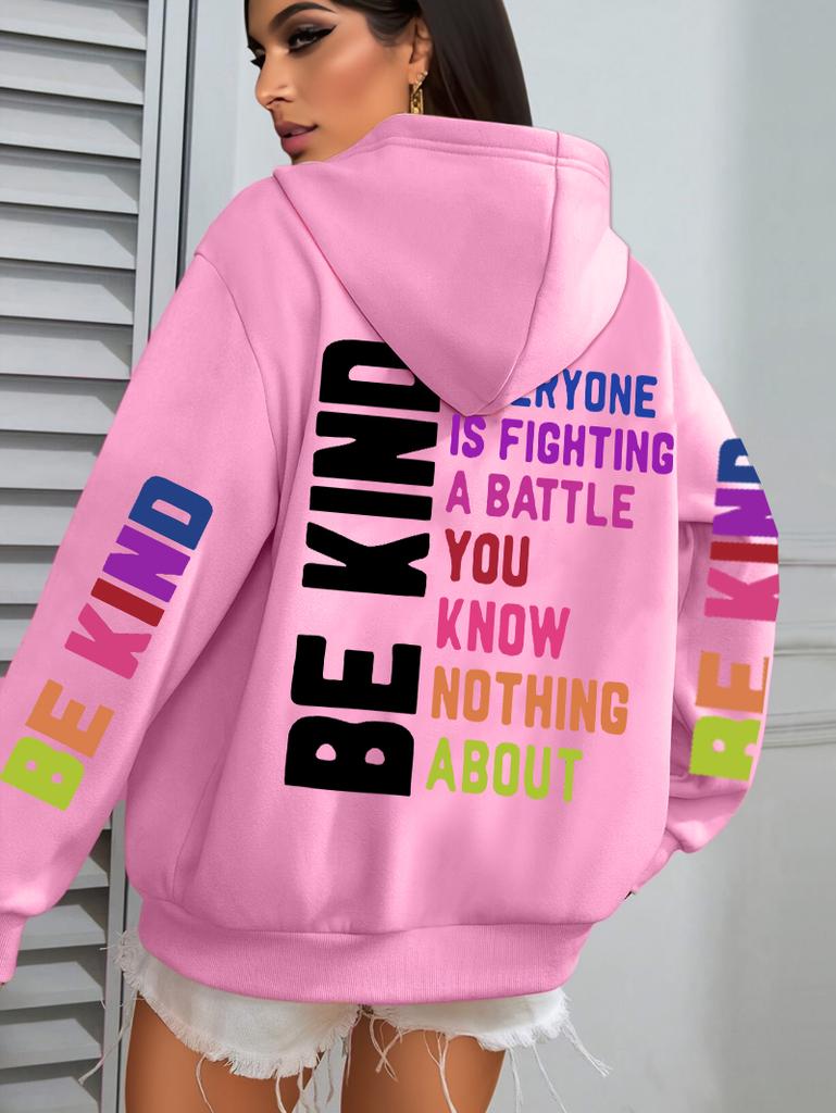 Be Kind-sudaderas con capucha para mujer estampado de letras forro polar cálido con capucha sudaderas holgadas
