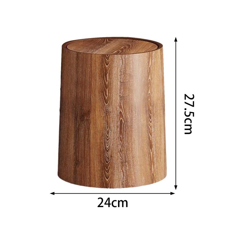 12L/15L Trash Bin Imitation Wood Grain with Swing Lid Rubbish Bin Large Capacity for Home Office Household Garbage Container