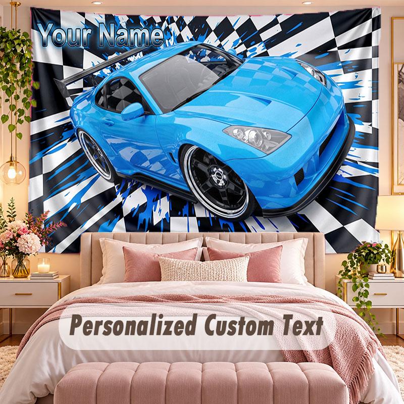 Car Racing (22) Theme Wall Tapestry Customized With Name Text Personalized Hanging Tapestry For Bedroom Living Room Decor