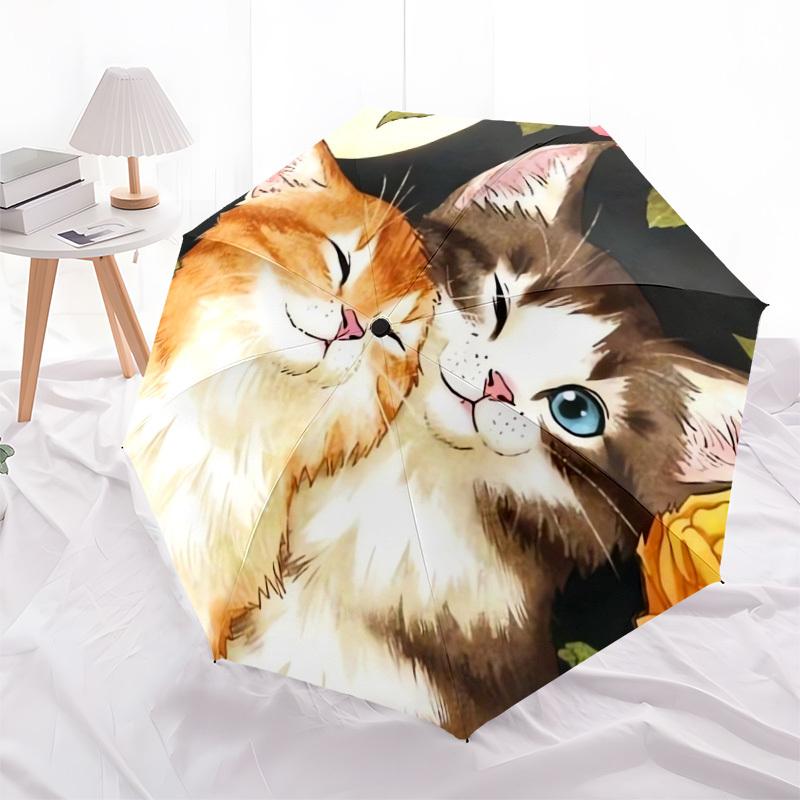 1pc Cute Cats with Flowers Umbrella with Plastic Handle,Suitable for All Seasons Home Travel Outdoor UmbrellaDD295