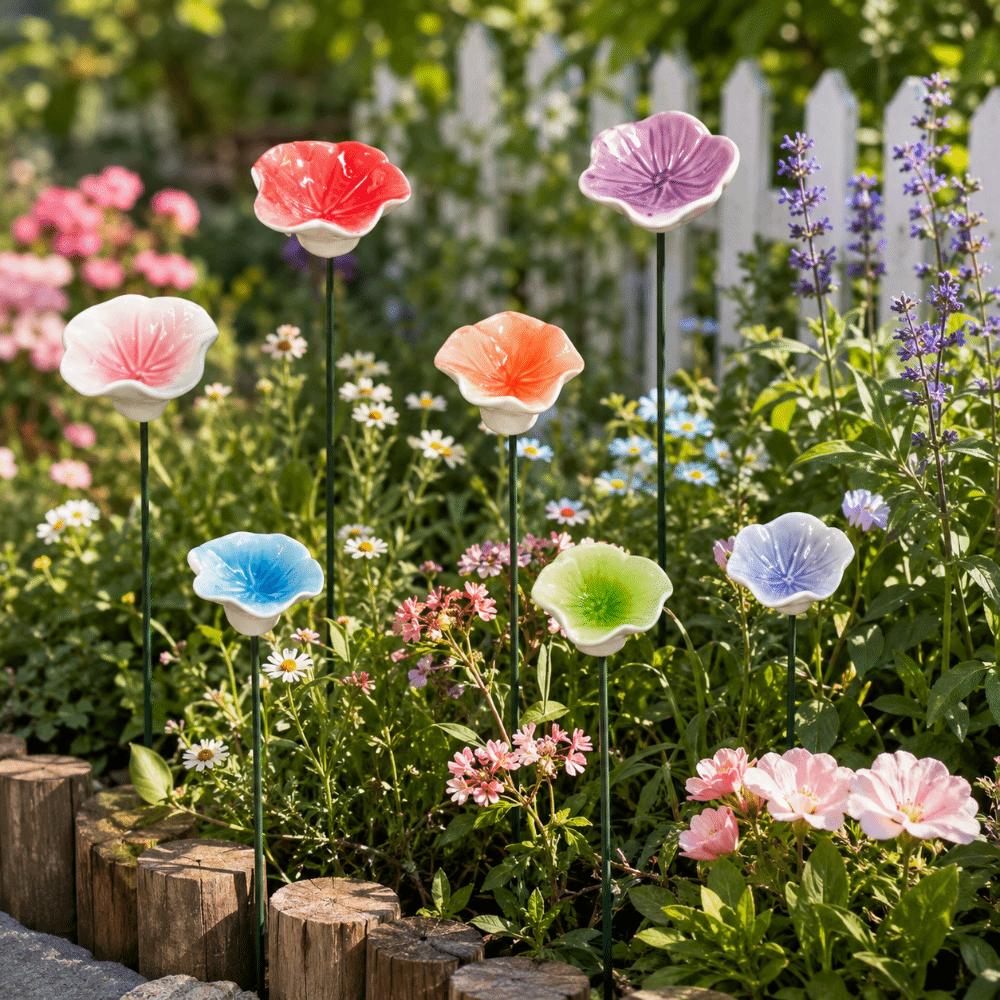 3pcs Ceramic Bee Watering Station Garden Decoration Artificial Flower Insect Drinking Cup Outside