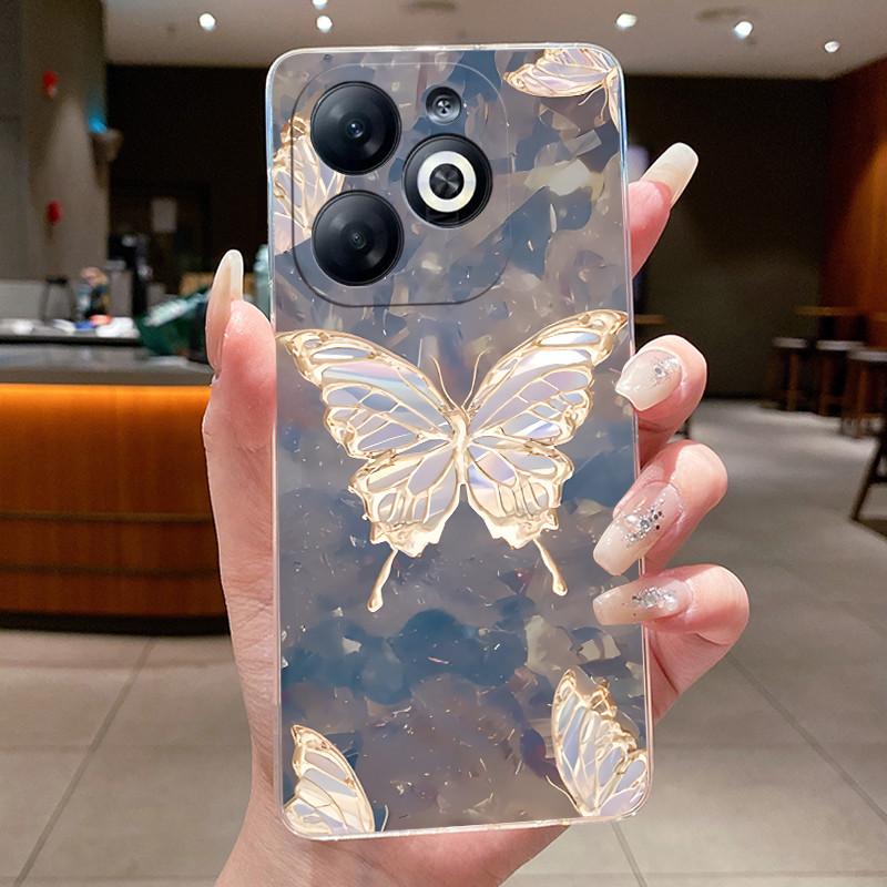 Для Tecno Spark 20 20C Spark GO 2024 BG6 Чехлы для телефона Fundas Бабочка Бант Задняя крышка Мягкий силикон Прозрачный ТПУ Желейный чехол