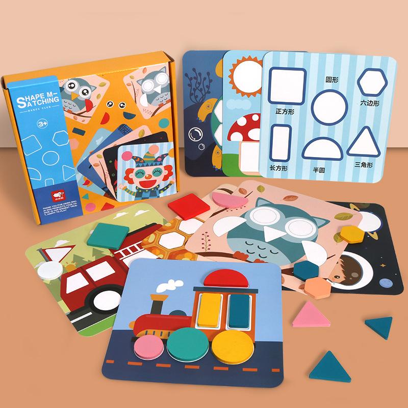 Wooden child geometry pairing cognitive animal scene puzzle tangram enlightenment intellectual building block toy