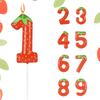 Number 0-9 Red Strawberry Birthday Candle Gifts for Girls,Fruit Themed Candle Cake for Birthday Gifts Celebration Party Supplies