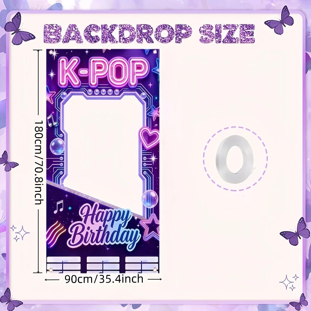 Neon Happy Birthday Banner Couplet Porch Backdrop, Music Theme Party Decor & Photo Props for Girls Birthday Party Favors