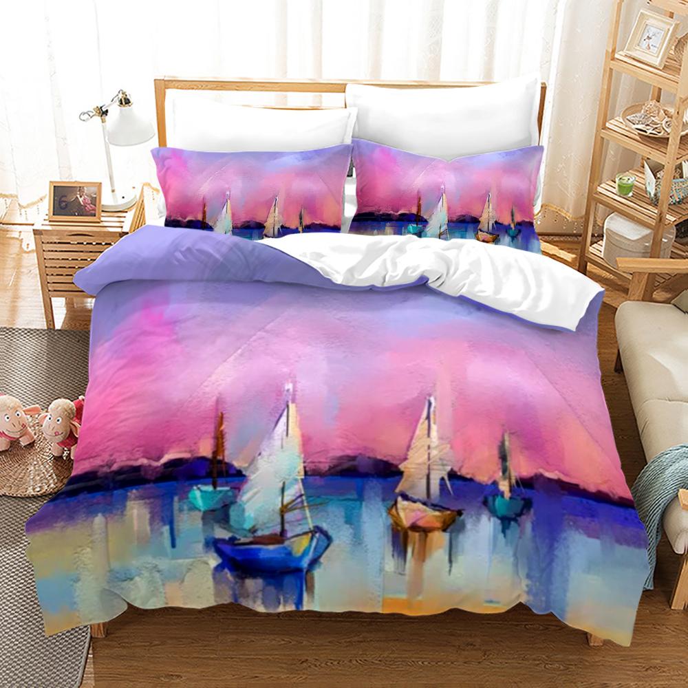 3D Художественный Постельный Комплект С Принтом Масляной Живописи Король Пододеяльник С Наволочками Горячая Распродажа Винтажный Естественный Пейзаж