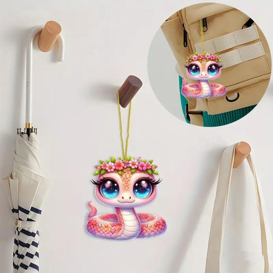 Yousheng Pink Flower Snake Pendant Acrylic Christmas Tree Hanging Car Decoration Funny Snake Lover Xmas Gift for Car Rearview Mirrors Windows Bags