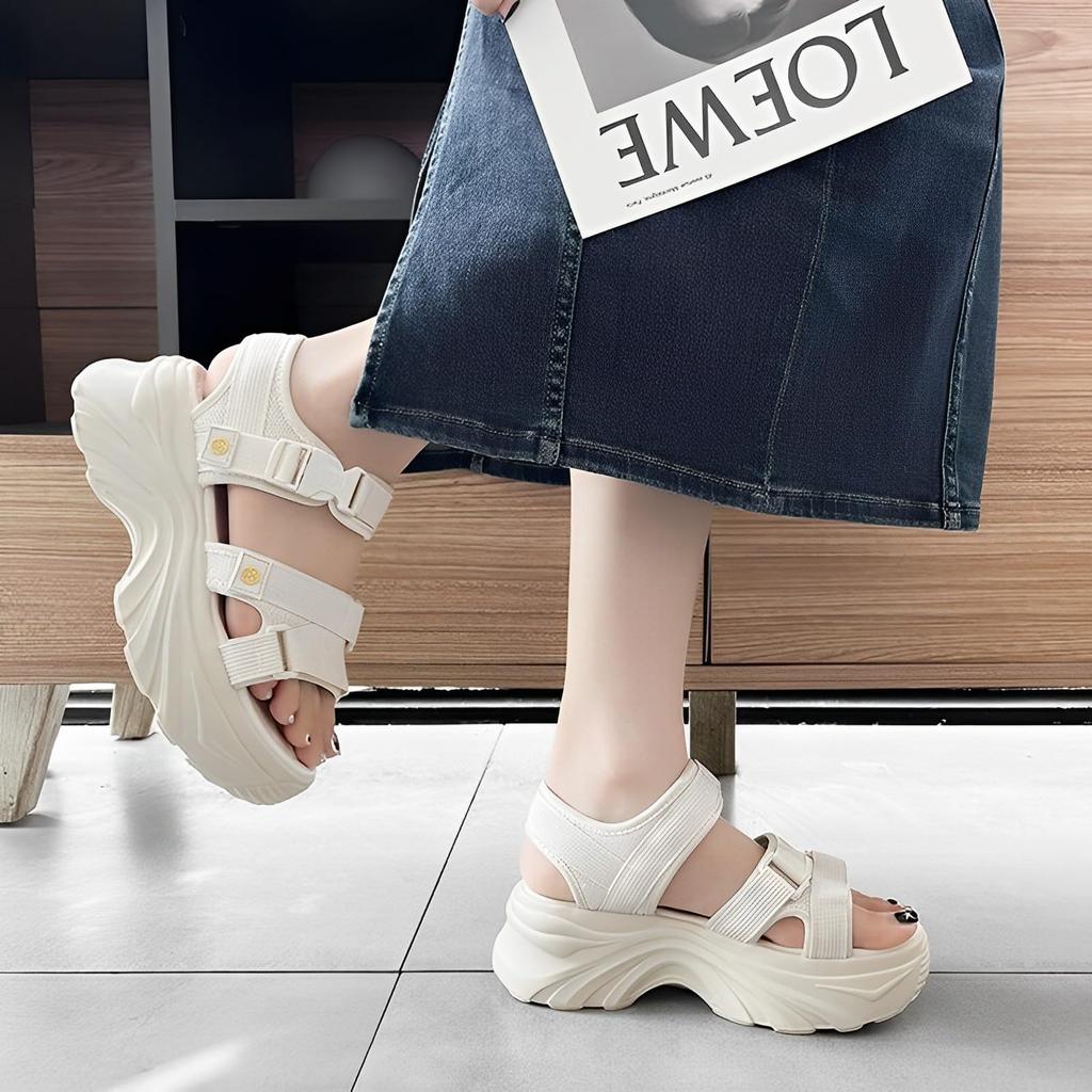 Сандалии для спорта легко ходить каблук 6 см [Magno] Женщины на толстой подошве, сандалии, легкие, в, обувь, (бежевый, 23.5 см)