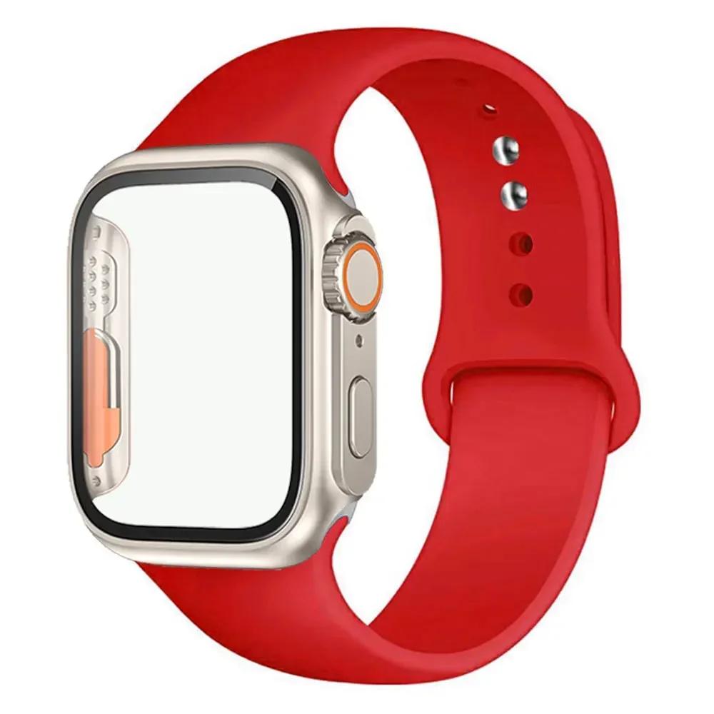 Силиконовый ремешок+Чехол для Apple Watch Band 44 мм 45 мм 41 мм 40 мм Закаленное стекло Cover Изменить на Ultra iWatch Series 9 8 7 SE 6 5 3