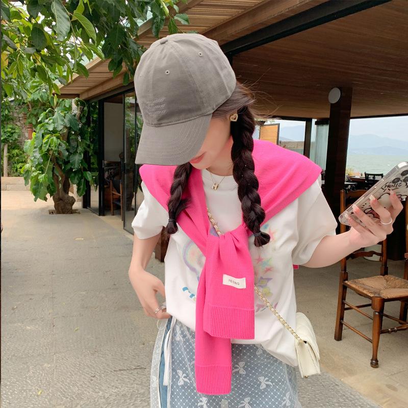 New Knitted Solid Color Letter Shawl For Women Versatile Student Outdoor Shoulder Spring/Summer Air Conditioning Room Shoulder