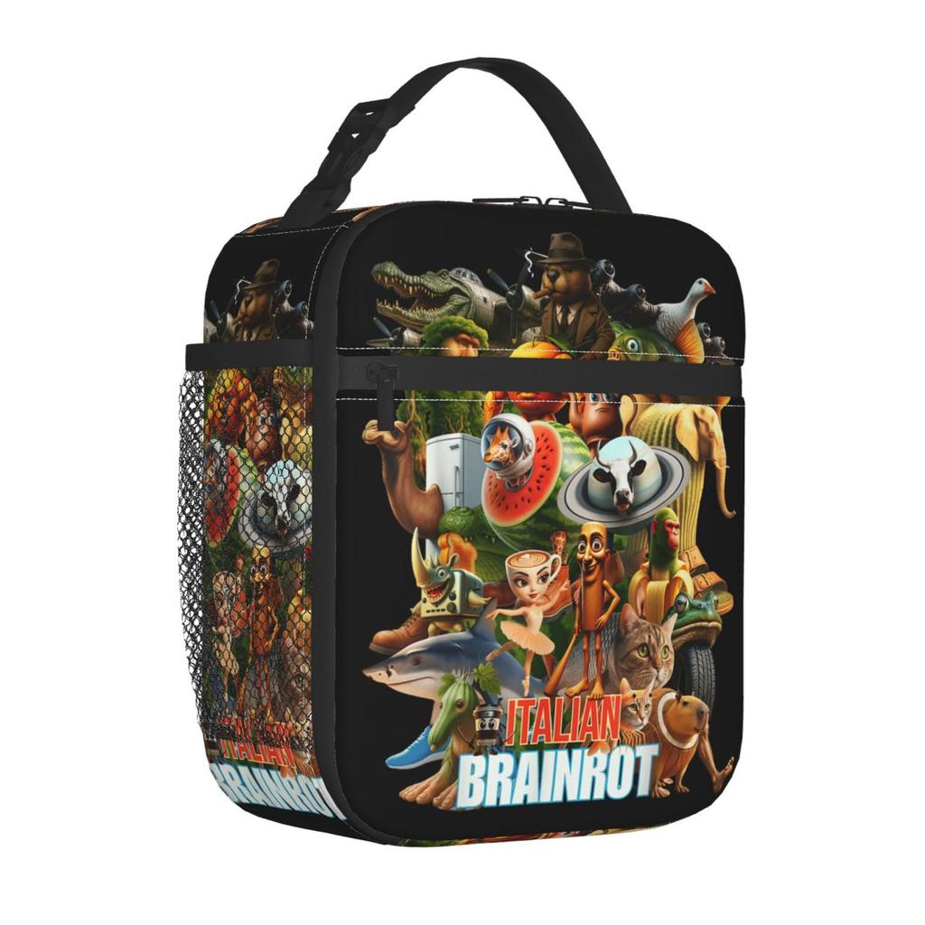 Italian Brainrot Viral Meme Collage Insulated Lunch Bag Cooler Lunch Container High Capacity Lunch Box Tote Food Handbags School