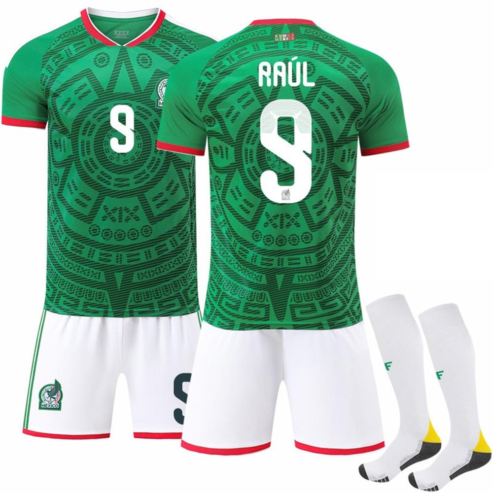 Подростки Дети Взрослые Индивидуальное Имя Футбольная Форма 2026 Чемпионат Мира по Футболу Мексика Домашняя #9 RAÚL Тренировочный Комплект с Носками