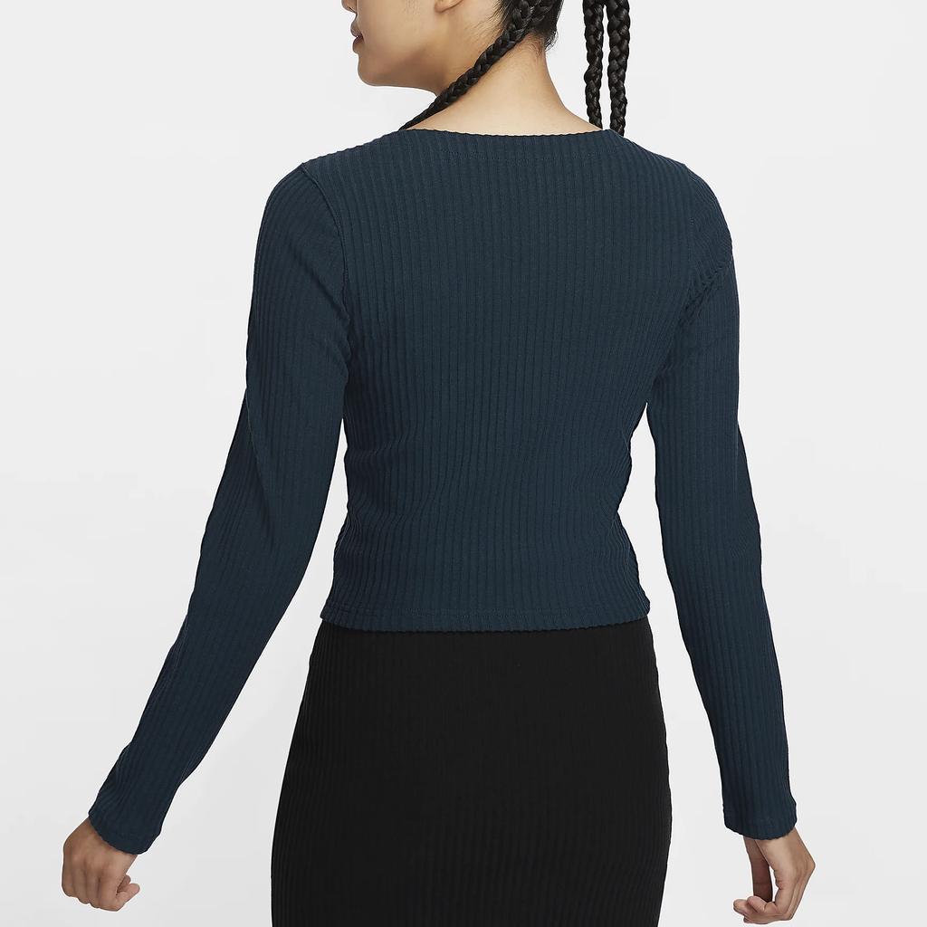 Nike Однотонный удобный облегающий свитер с застежкой-молнией в рубчик, женский свитер темно-синего цвета FN3683-478