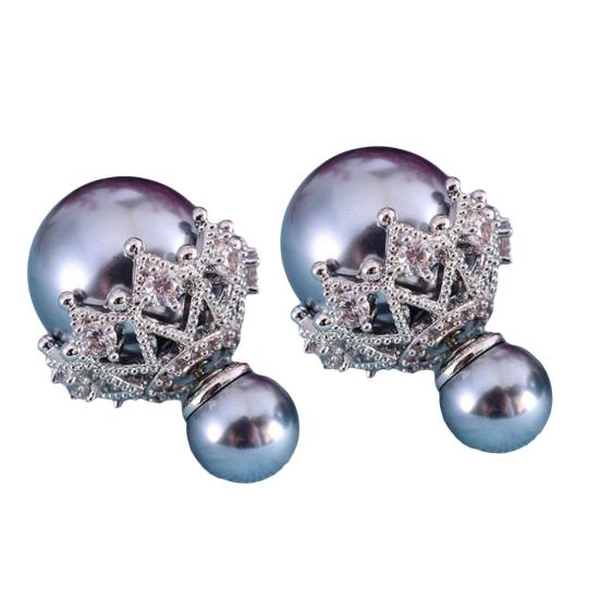 Double Sided Imitation Hollow Flower Ball Ear Stud AVE
