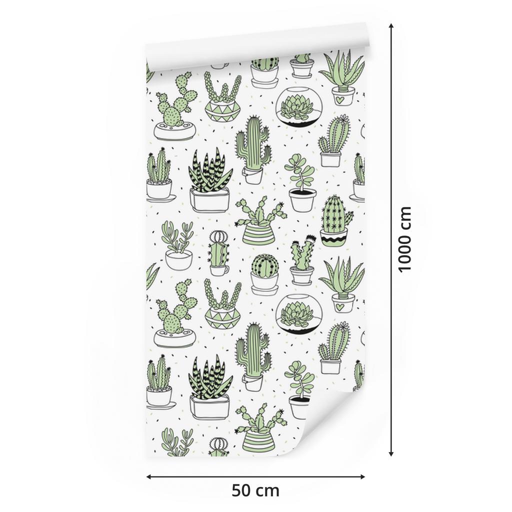 Scandinavian style cacti wallpaper for living room and bedroom 50x1000