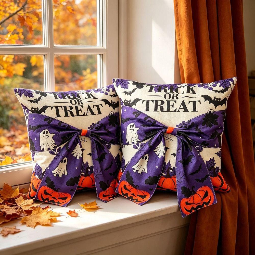 Washable Ghost Print Cushion Cover Soft Fabric Pumpkin Pillow Cover Halloween Decoration