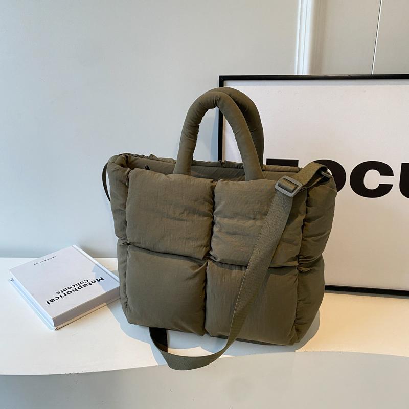 Сумка через плечо для женщин, весенняя мода, хлопковая подбитая сумка, большая вместимость, стеганая сумка-тоут