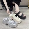 Fashion Silver Wedge Sandals Women Platform Shoes Black Belt High Heels Gladiator Chunky Heeled Sandals Summer Wedges Zapatos De Mujer