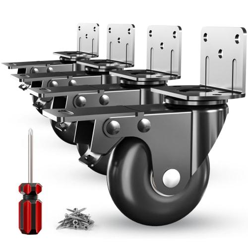 50mm Casters, Heavy-Duty 500kg Load Capacity, L-Shaped Casters with Stoppers, Quiet Operation, Rotation Lock + Movement Lock, Set of 4, Rubber Wheels,