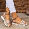 Women's Wedge Platform Sandals Summer Pu Leather Ankle Strap Gladiator Sandals Women Non-Slip Thick Bottom Sandalias De Mujer