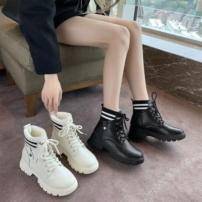 Модные горячие продажи Теплый носок с подкладкой - Ботильоны с манжетами Женские на массивном каблуке Шнуровка Модные ботильоны до щиколотки