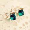 Bow Cube Crystal Silver-Plated Earrings - Stylish European and American Design