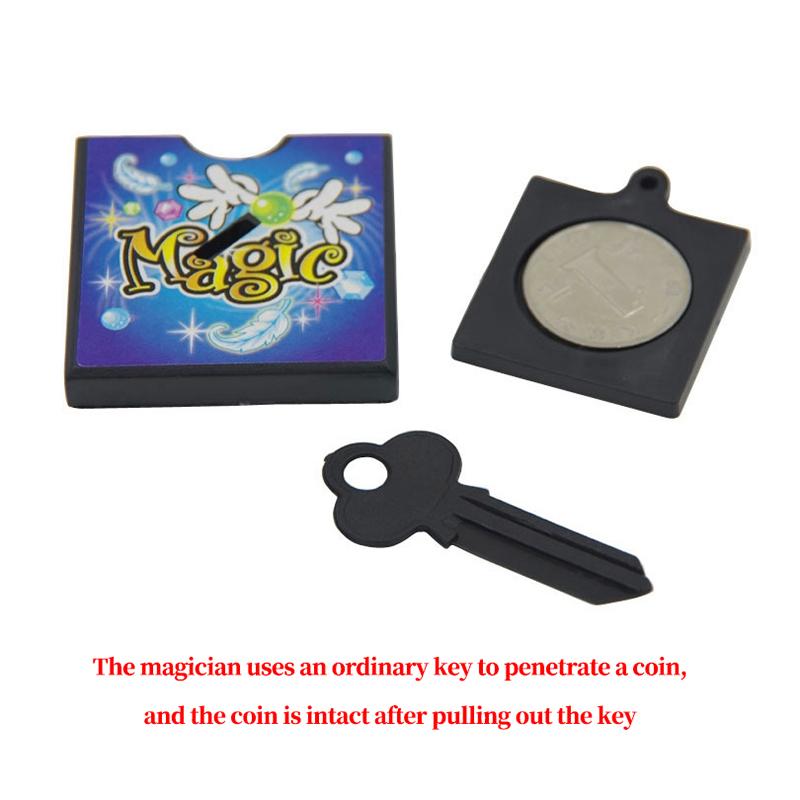 Magic Props Key Through Coins Key Through Box Magic Toy Street Magic Novelty Toy