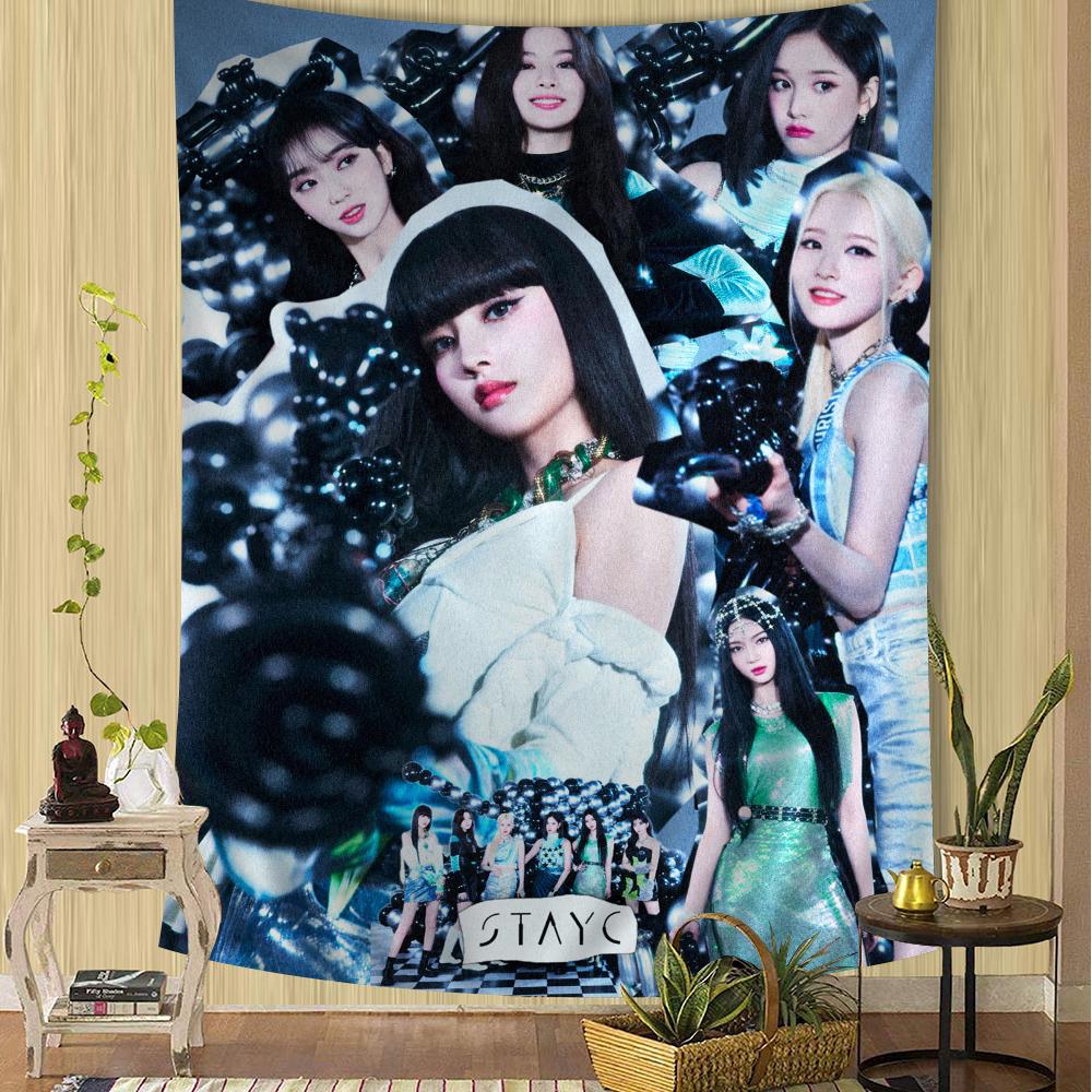 Stayc Korean group DIY Wall Tapestry Hippie Flower Wall Carpets Dorm Decor Wall Art Decor