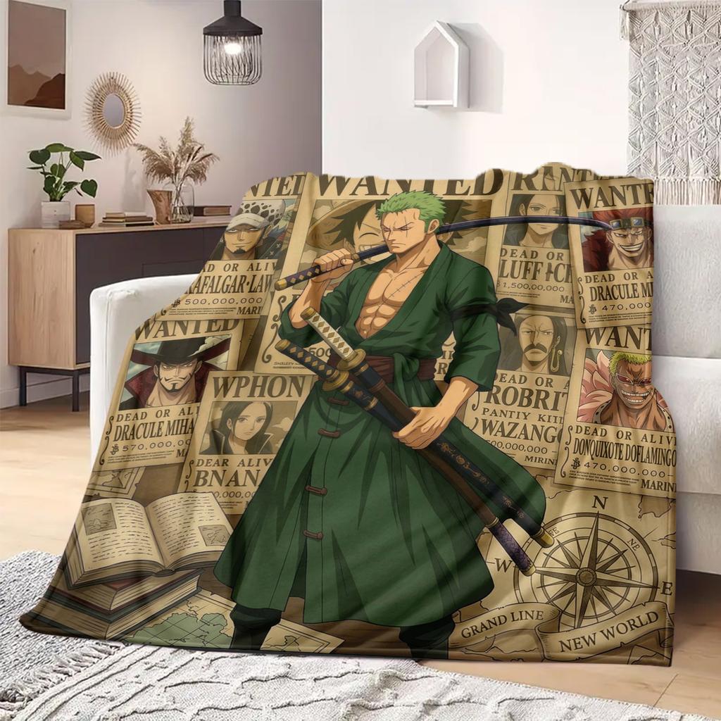 One Piece Art Flannel Blanket Stylish Print Great For Sofa Bedroom Chair Bed Picnic Travel -HE40
