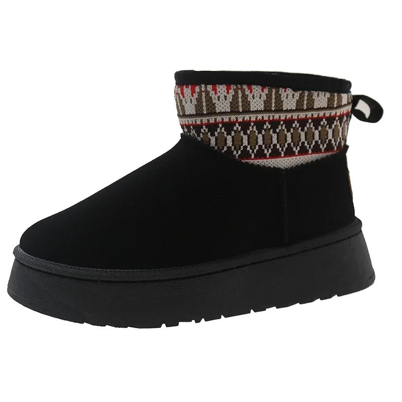 Модные женские зимние ботинки 2024, трендовый новый стиль, удобные ботильоны на толстой подошве, женские зимние плюшевые теплые повседневные слипоны для ходьбы