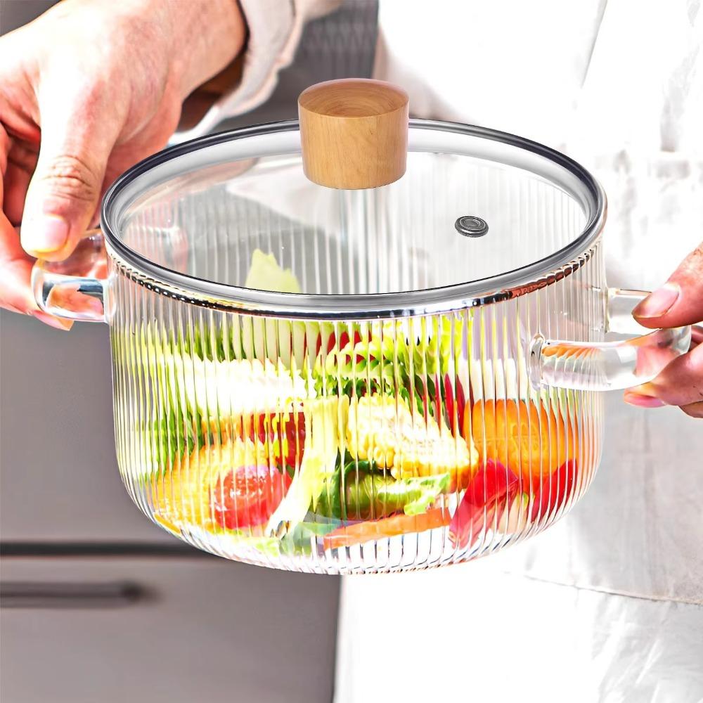 1.6L Cooking Pot Binaural Handle Noodles Bowl Multifunctional Soup Pot Microwave Oven