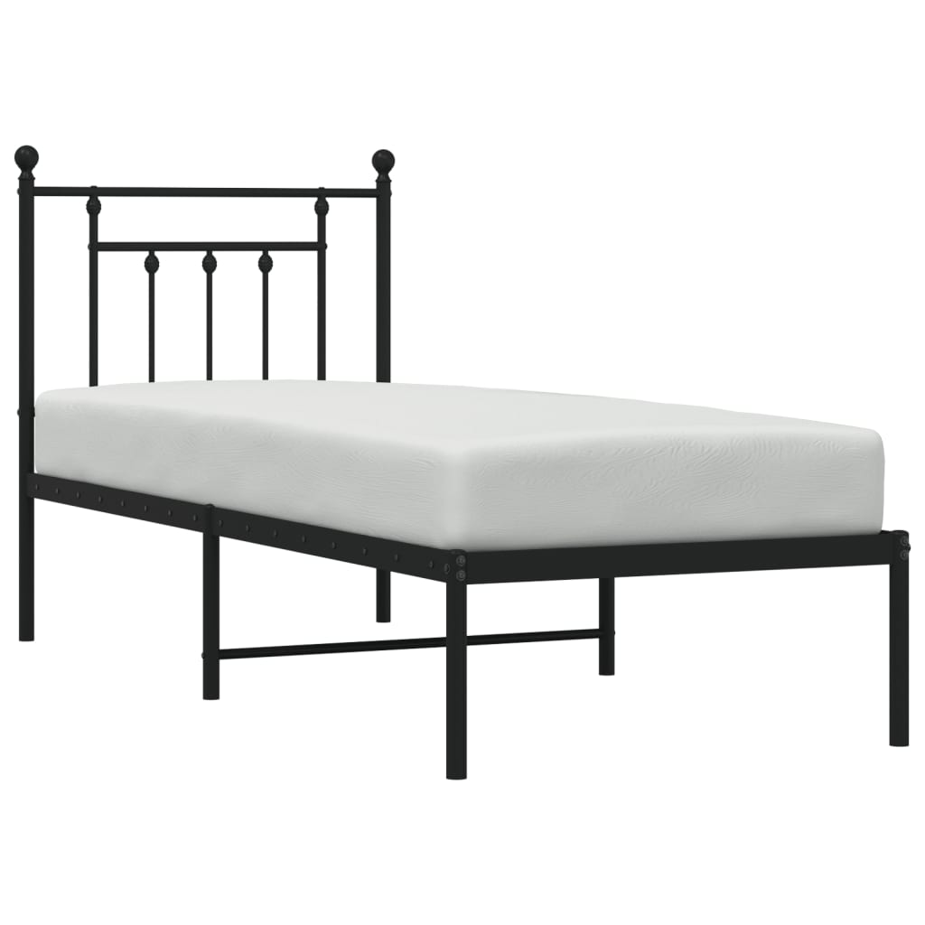 Vidaxl Metalowa Rama Łóżka Z Wezgłowiem, Czarna, 75X190 Cm