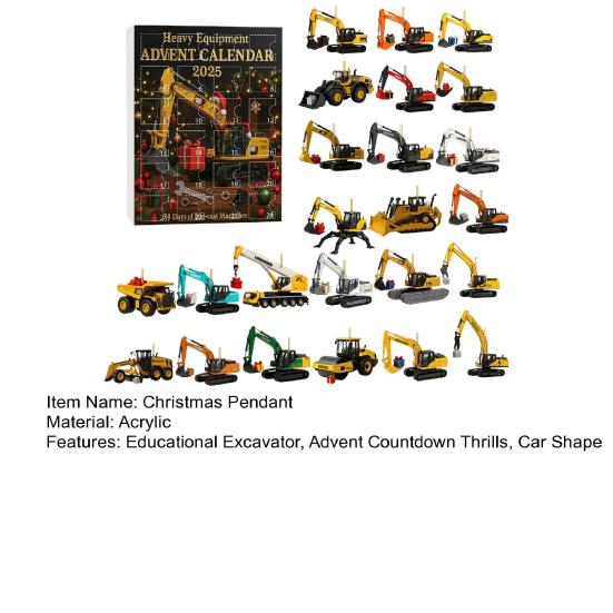 Экскаватор Адвент-календарь 2026 24 дня экскаваторной техники Обучение Веселье Рождественский кулон Праздничный обратный отсчет Подарок