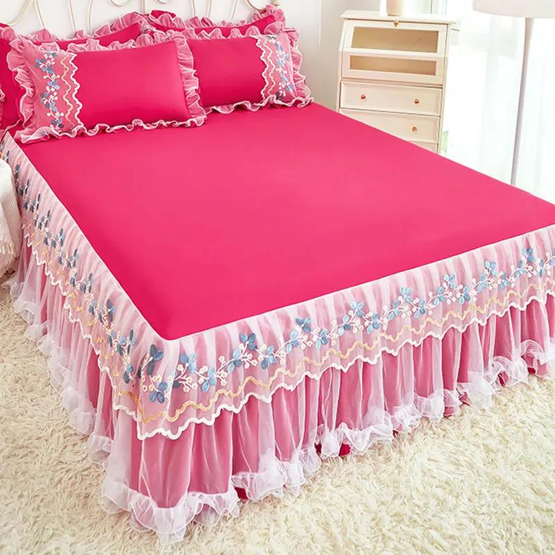 Minimalist Lace Bed Skirt Princess Embroidered Thick Simmons Mattress Cover Anti Slip Protective Home Decor