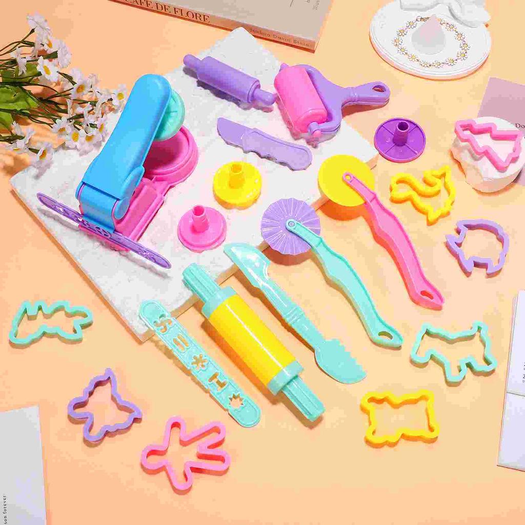 22 Pcs Children's Colored Mud Noodle Machine Pieces Set Animal Molds Toys Mini Clay Plastic Tool Kit Miss