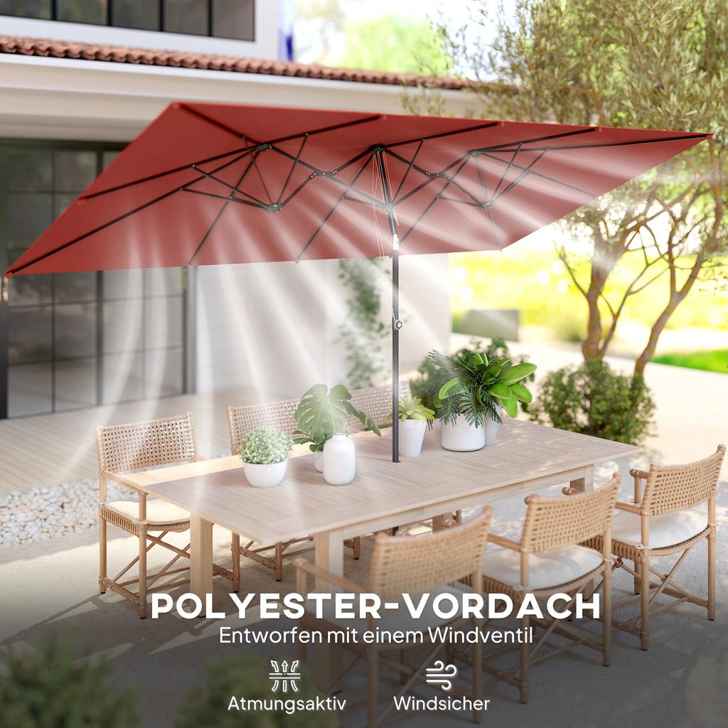 Large Parasol. Height Adjustable, Tiltable. 150 x 295 x 170-214 cm. Burgundy