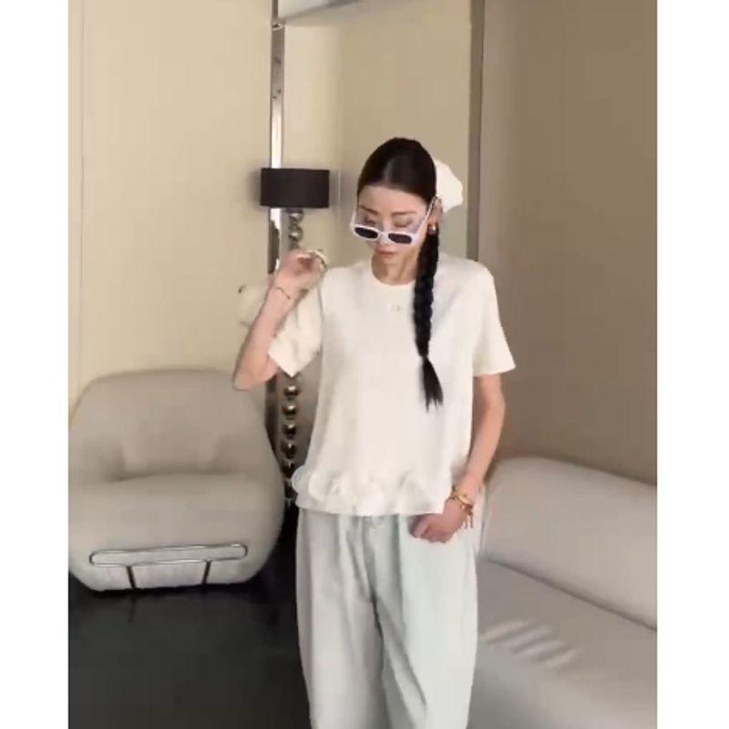 Mesh Flower Cluster Clothes! Penny-Level Elegance Women's Short-Sleeved Tencel Cotton Pullover Round Neck T-shirt 2025 Summer Hot Tops