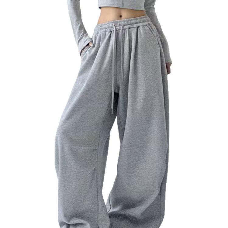 Women's 2025 Gray Wide-Leg Sweatpants - Spring/Autumn Casual, Straight-Leg Style
