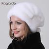 Women's Winter White Snow Hat Luxury Natural Mink Fur Christmas Hat, Warm Soft Fluffy Trapper Cap for Outdoor Cold Weather
