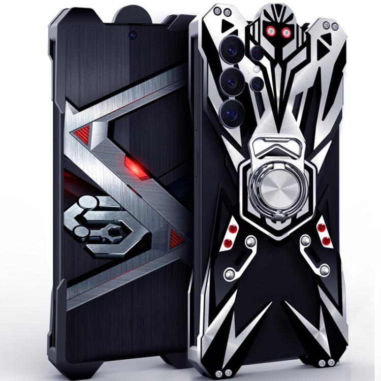 Mecha Aluminum Alloy Hollow Case With Rotating Holder For Galaxy S25 Ultra 5G, Heat Dissipation Magnetic Kickstand Anti-Scratch Cover