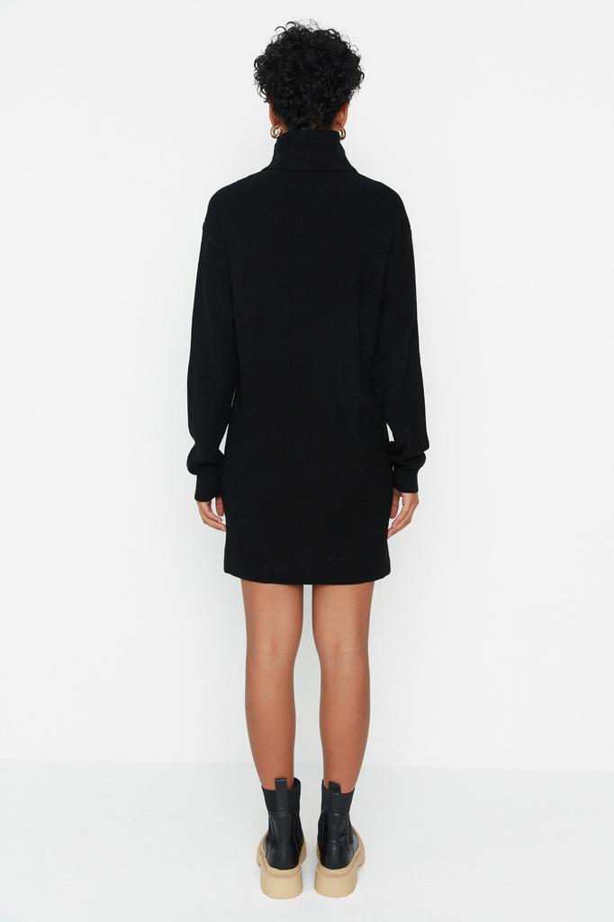 Women's Dress New Season Fashion Emerald Green Mini Knitwear Turtleneck Dress