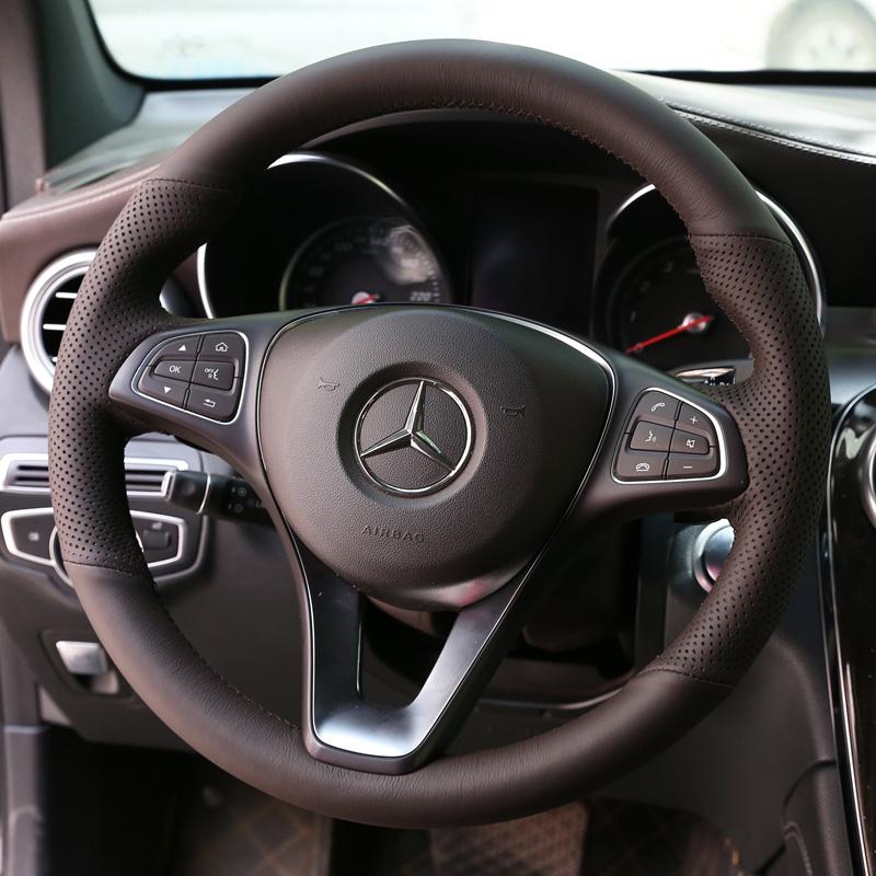 Hand Sewing Car Steering Wheel Cover Braid for Mercedes Benz C E Class C200 E300 CLA GLC260 GLA GLE Genuine Leather Interior mo00