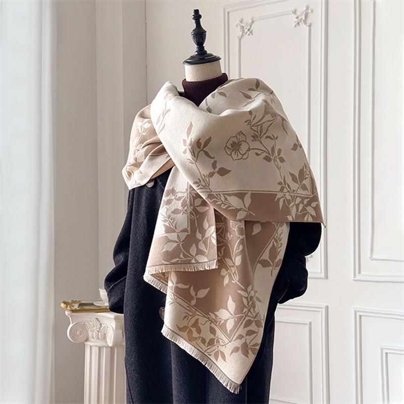 Winter Cashmere Scarf for Women Luxury Warm Shawl Floral Print Windproof Cape Pashmina Handerchief Designer Female Scrarf