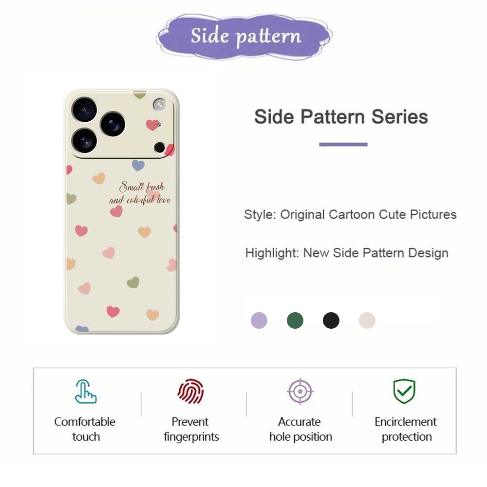 For iPhone 17 Pro Max Case Colorful Love Pattern Printing Straight Edge TPU Phone Back Cover