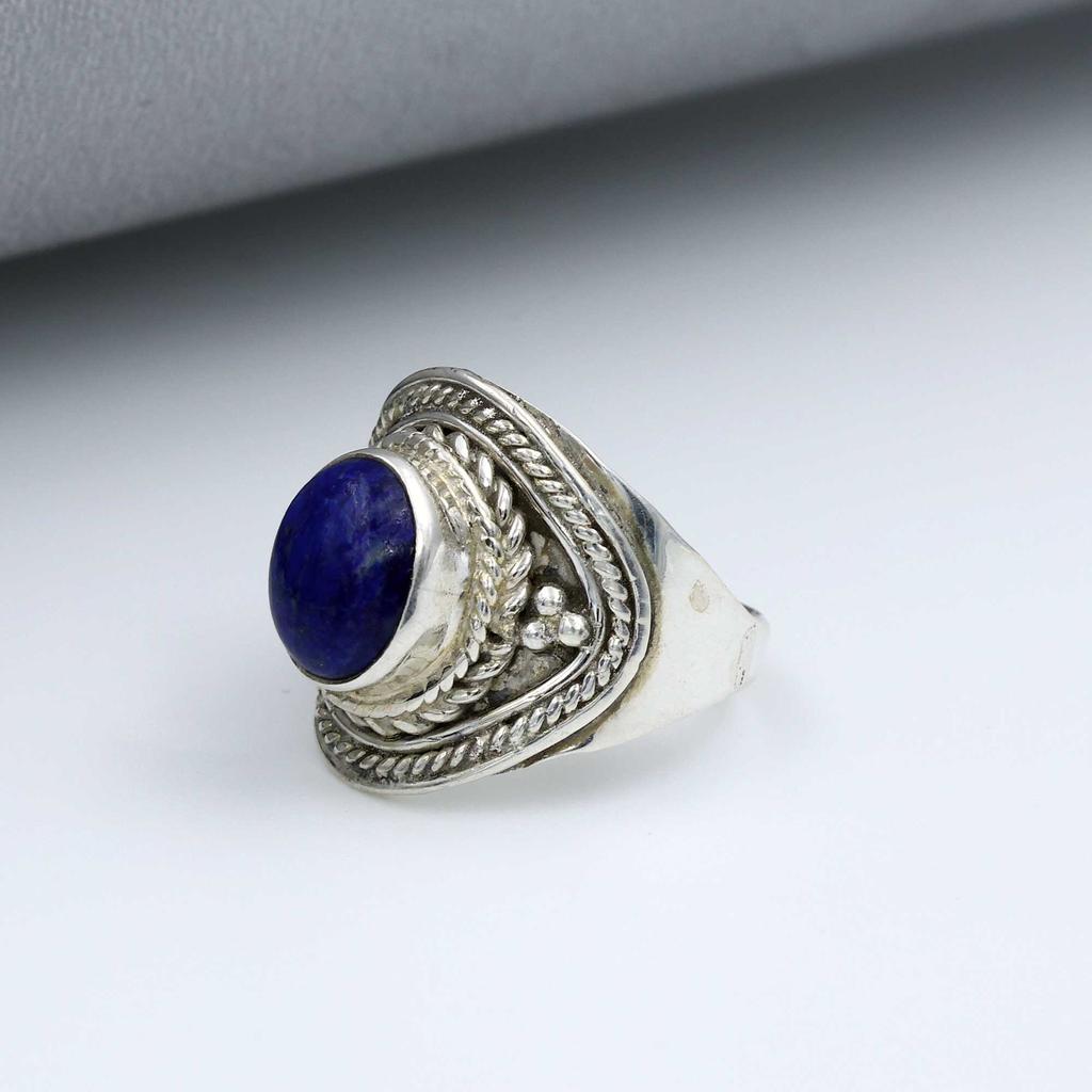 Кольцо с драгоценным камнем лазурит, дизайнерское кольцо, эффектное кольцо, богемное кольцо, подарок для нее, модные украшения, серебро 925 пробы