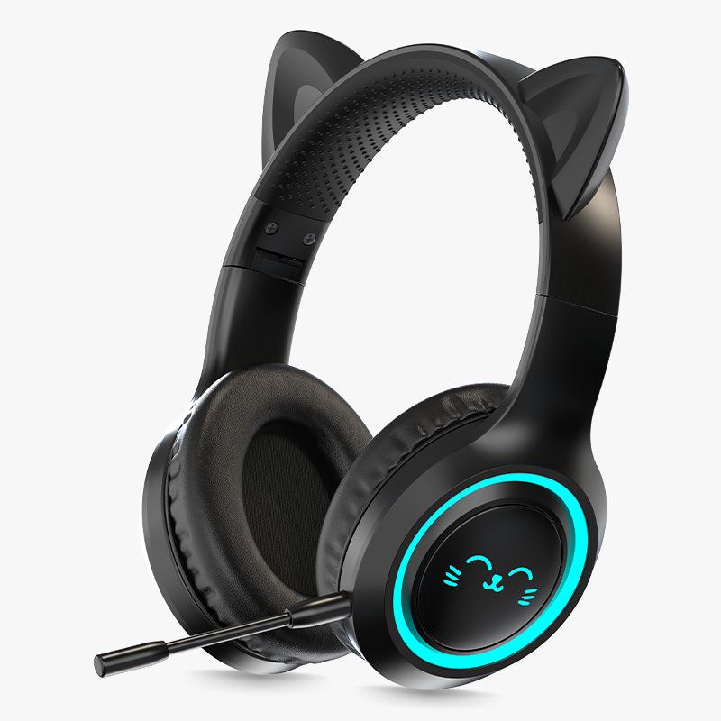 BH-300 Светящиеся беспроводные Bluetooth-наушники с кошачьими ушками и микрофоном для прямых трансляций