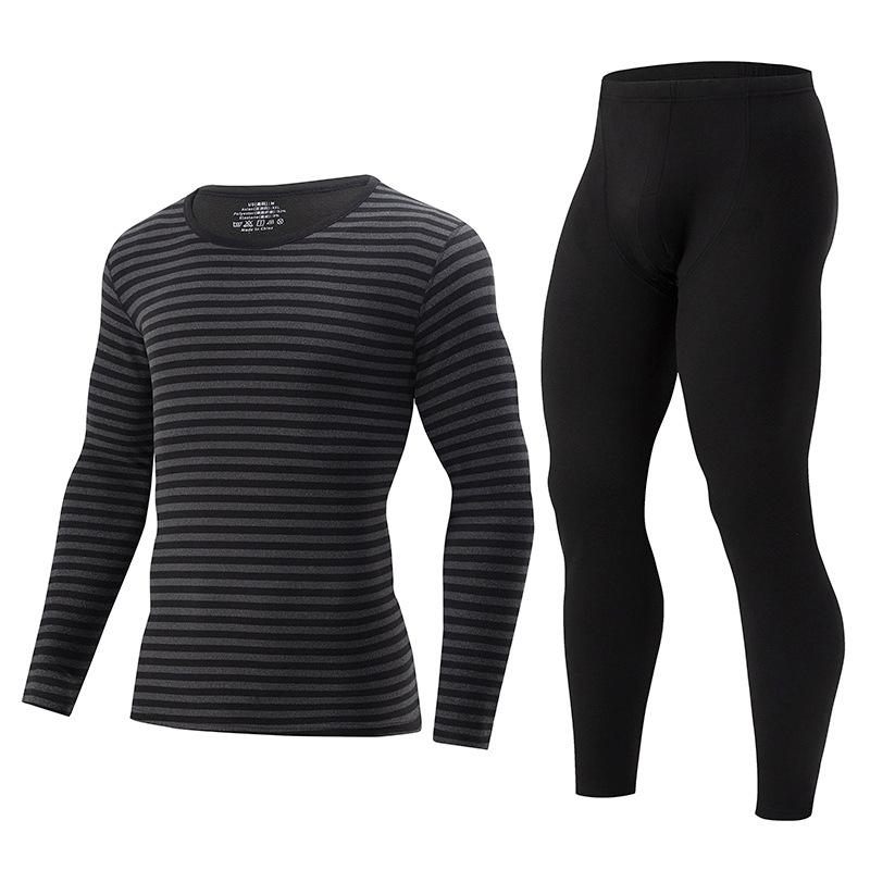 Мужское зимнее термобелье большого размера в полоску, утепленное мужское весенне-осеннее осеннее белье и комплект брюк