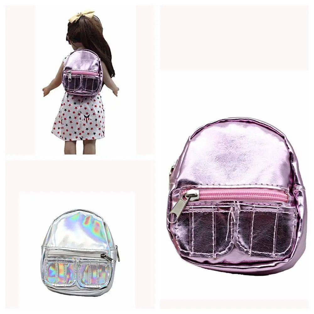 Girl Schoolbag 18inches Doll Backpack Pink Silver Mini Knapsack Doll Backpack Kids Gifts