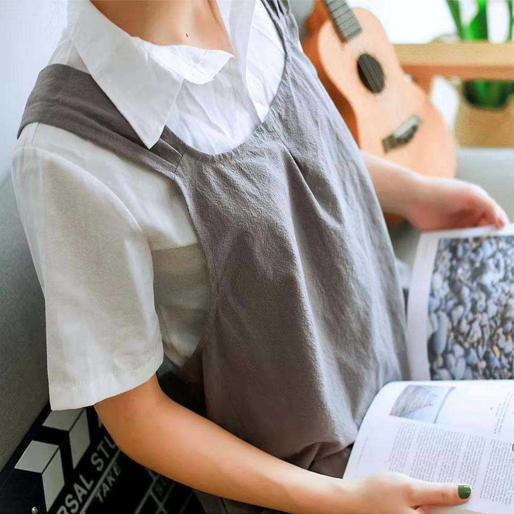 Cotton Linen Baking Cooking Aprons Solid Color Work Clothes Cross Back Apron Kitchen Accessories