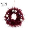 Halloween Wall Hanging Ornaments Fluffy Wreath for Front Door, Cute Furry Spider Fall Home Decor Wreaths with Pom Poms Party Fireplace Decorative